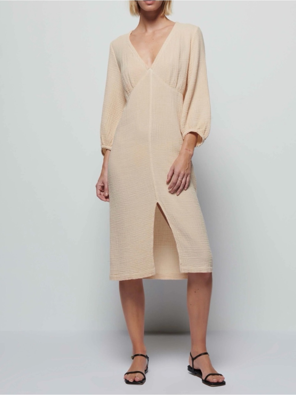 NWT Sz XS Nation LTD Cream Midi V-Neck Textured Dress